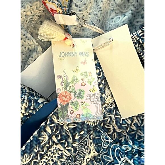 Johnny Was Lauchlen Wide Leg Pants Size Large Blue “Denim Print” NWT Silk Blend - Picture 6 of 8